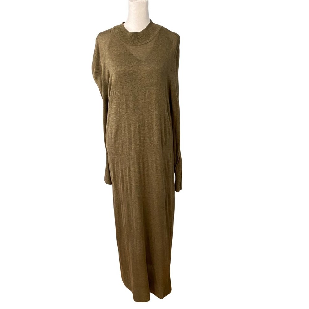 Zara Sweater Maxi Dress High Neck Green Cut Out